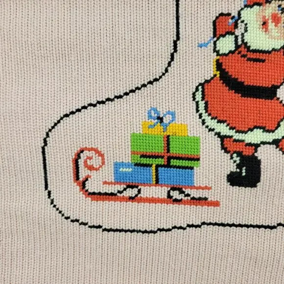 VTG Completed Needlepoint Christmas Stocking Kit Pink Wool Noel Santa Holiday